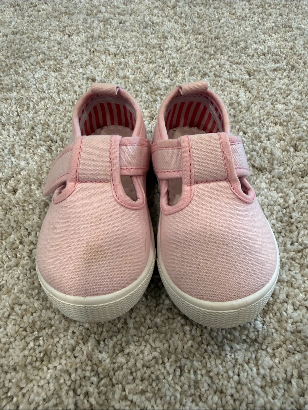 Kids Pink Canvas Slip-On Shoes with Hook-and-Loop Strap